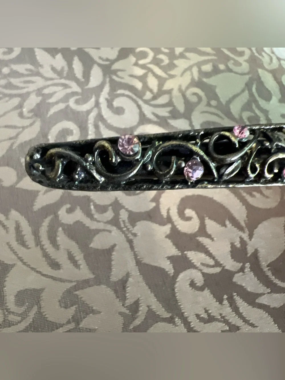 Vintage Hair Clip Purple Jeweled  Gold Tone Floral Fashion Hairstyle